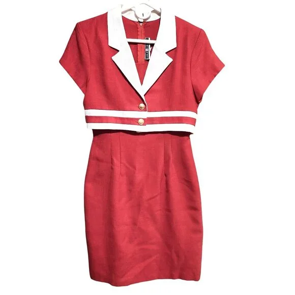 Vintage Karlie & Company Women’s 5/6 Red Striped Dress Preppy Collared USA Made - Picture 1 of 9